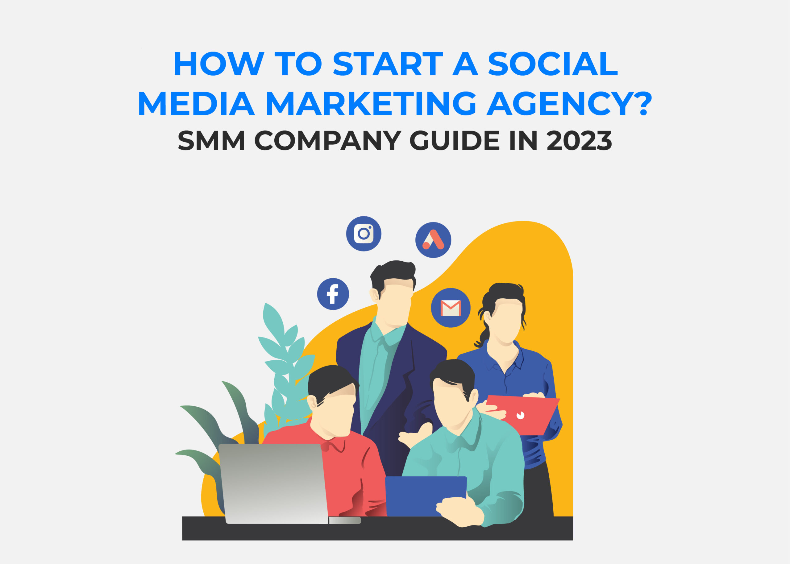 Four marketing experts making strategies on how to start a social media marketing agency.