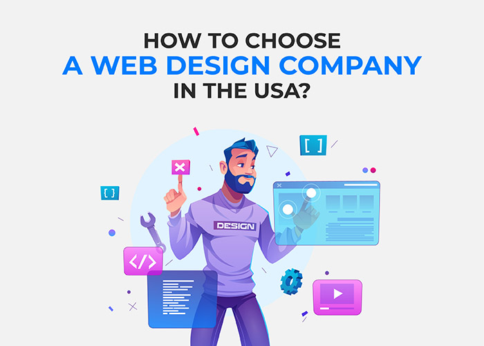 A website develop is demonstrating how to choose a web design company in the USA with different graphics and animations